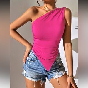 One-Shoulder Hot Pink Top